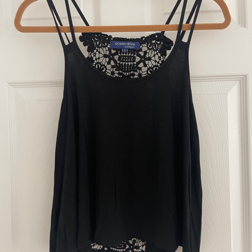 Ocean Drive Black Lace Camisole Top